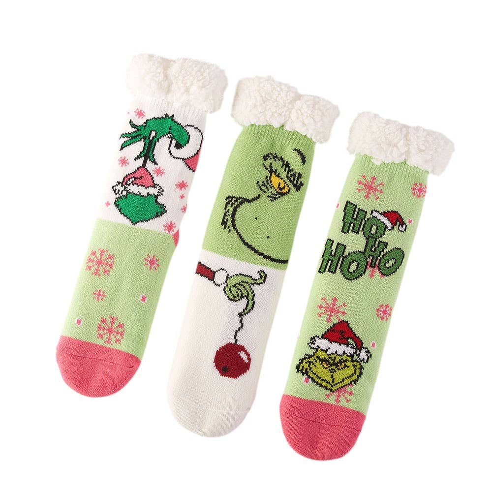 6Pairs - Holiday Grinch Non-Slip Cozy Winter Socks Set