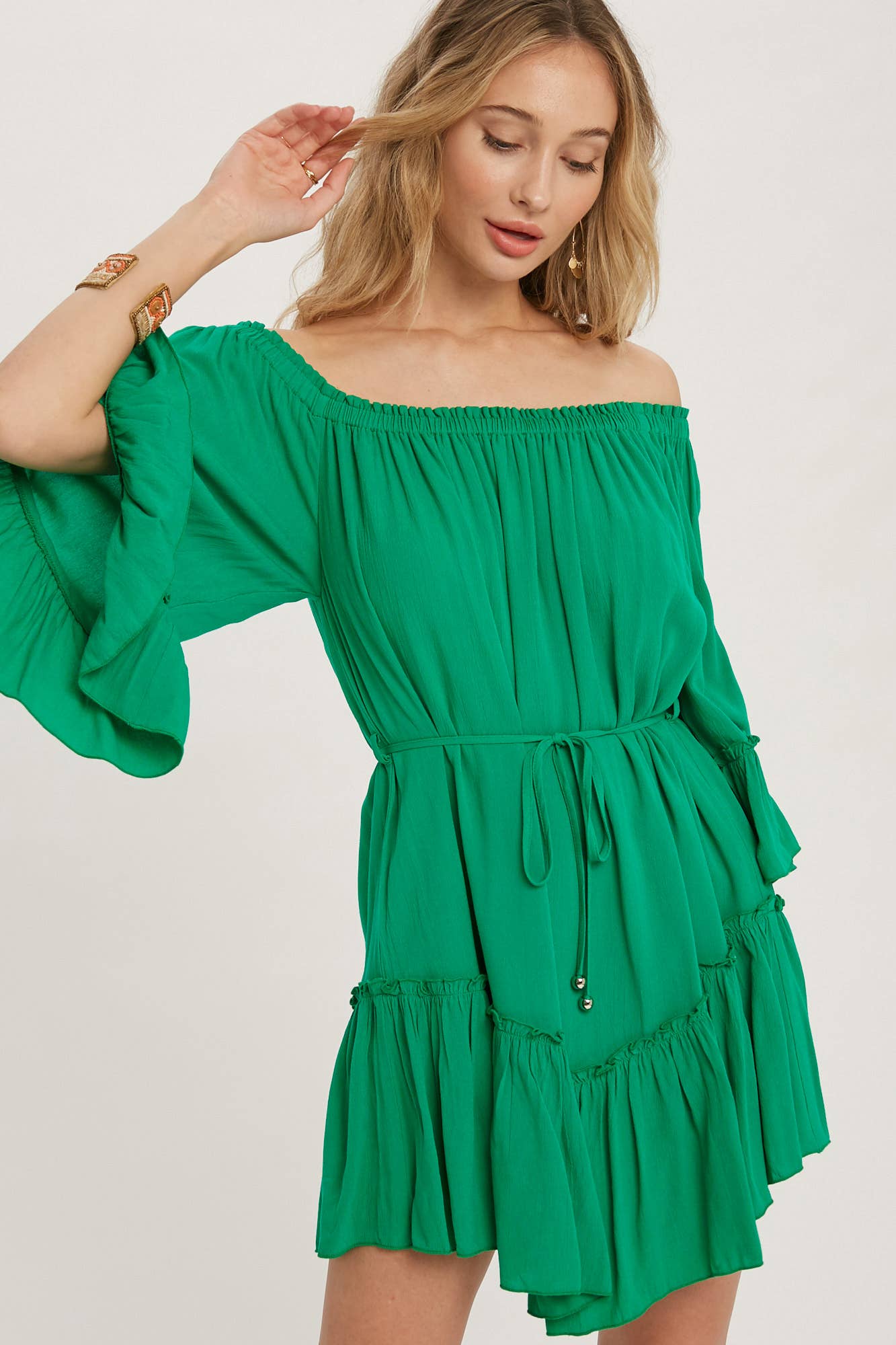RUFFLED SOLID BOHO DRESS: ORCHID / M