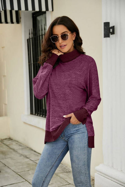 WOMEN HIGH TURTLE NECK LONG SLEEVE JUMPER TOP_CWTBLL0185: Blue / (L) 1