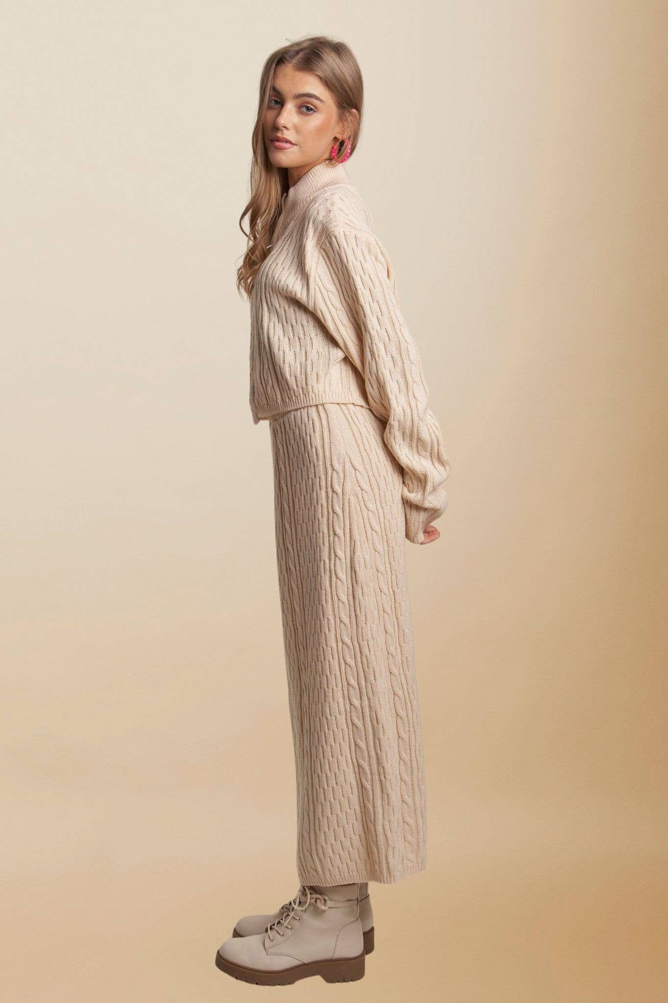 CESW3452 - ZIP UP SWEATER TOP AND SKIRT SETS