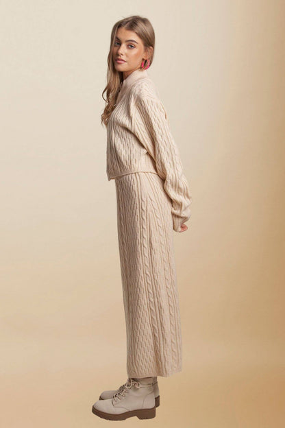 CESW3452 - ZIP UP SWEATER TOP AND SKIRT SETS