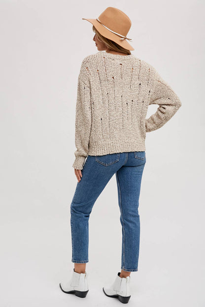 DISTRESSED SWEATER-KNIT PULLOVER