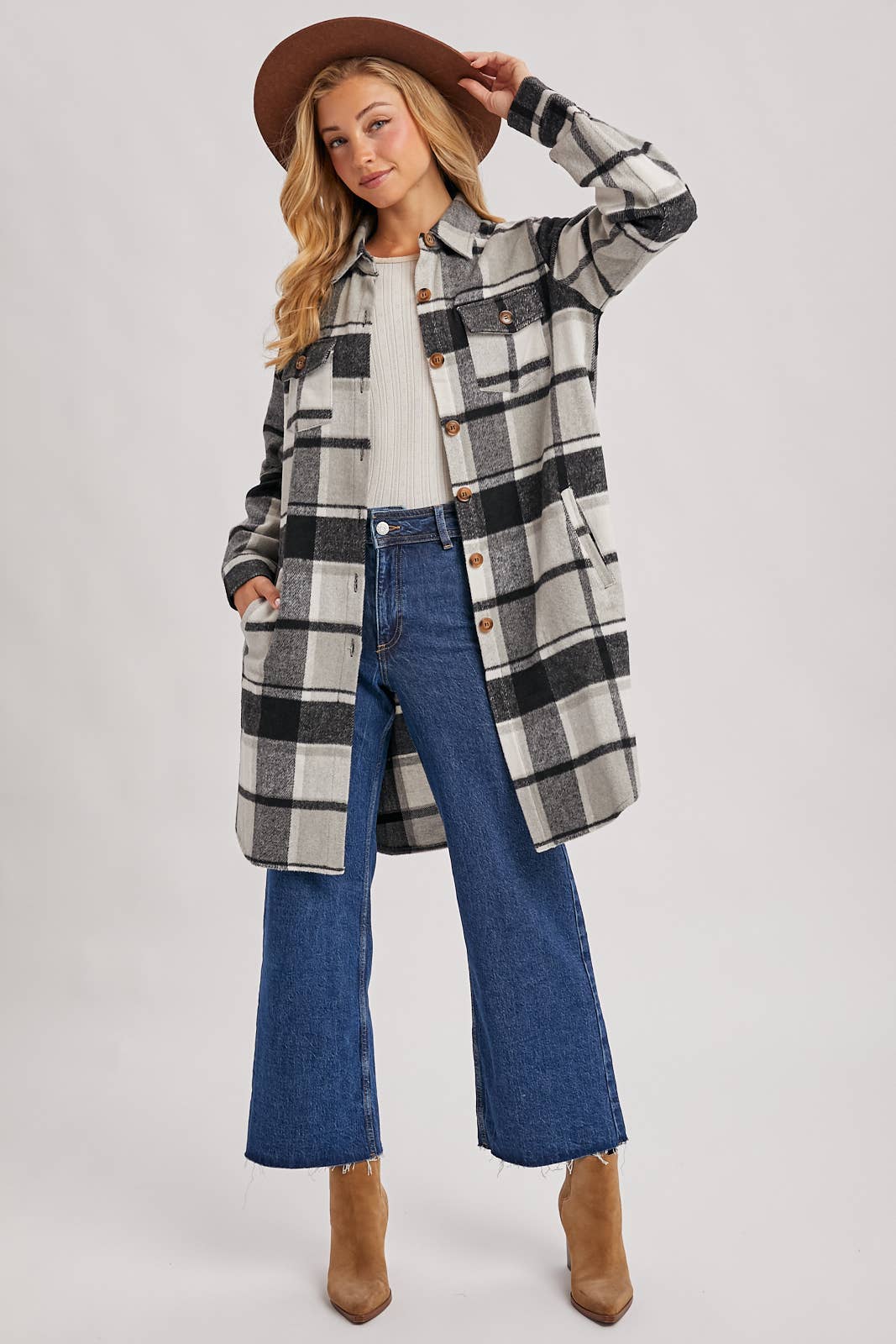 FLANNEL PLAID LONGLINE SHACKET