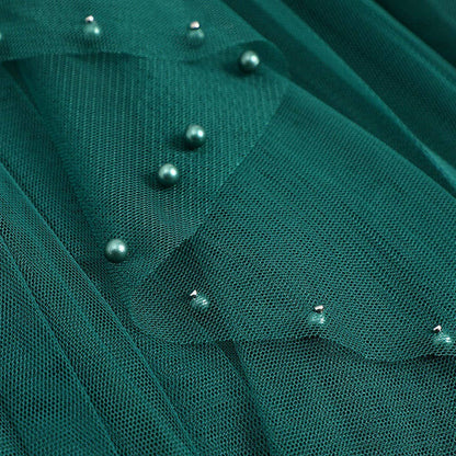 BEADED MESH PLEATED SKIRT A LINE TULLE SKIRT_CWBLS0398