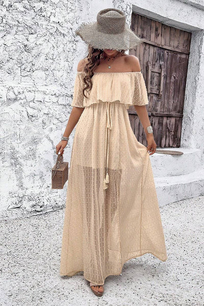 CWDMD02634_ELEGANT POLKA DOT OFF-SHOULDER MAXI DRESS
