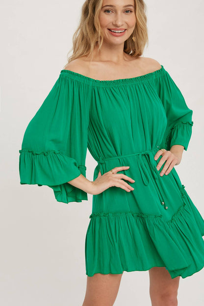 RUFFLED SOLID BOHO DRESS: ORCHID / M