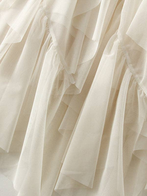 Elasticity Gauze Pleated Solid Color Split-Joint A-Line Loos