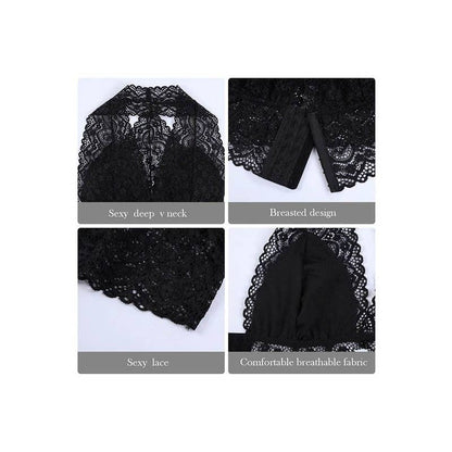 WOMEN FRONT CLOSURE LACE TOP PUSH UP BRALETTE: BLACK / L