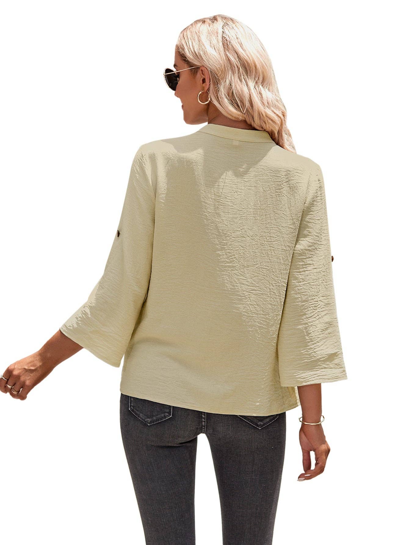 SN18 Sweetkama Ladies V-neck Hemming Daily Shirt: Green / L