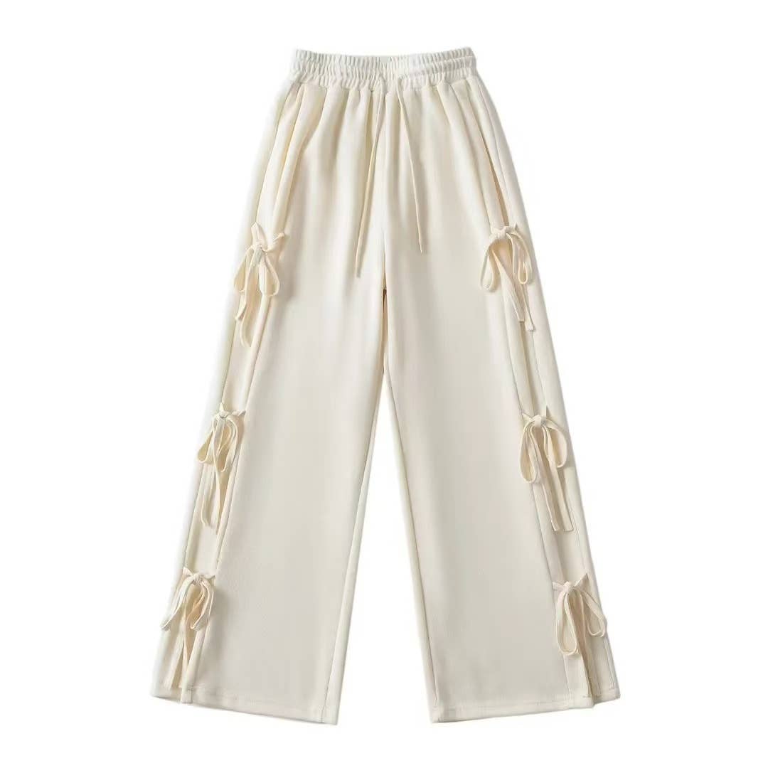 Side tie ribbon bows sweat pants