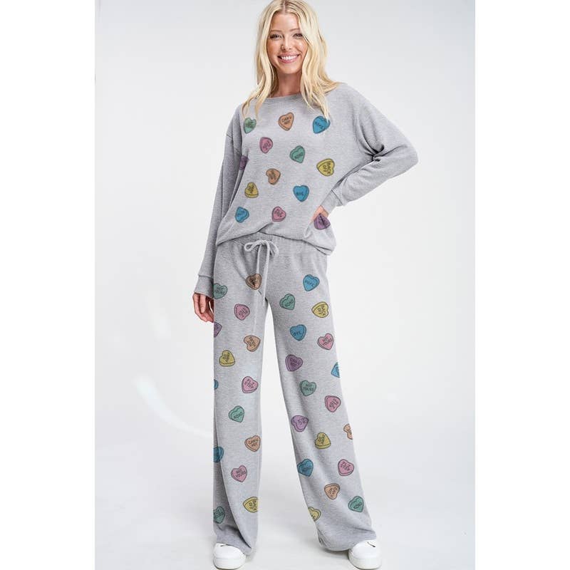 Heart Candy all over soft brushed loungewear set