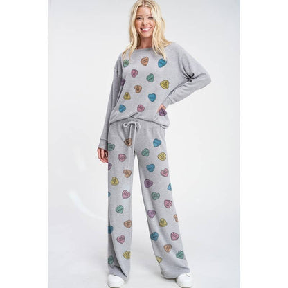 Heart Candy all over soft brushed loungewear set