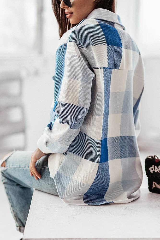 Colorful Open Button Pockets Plaid Shackets FHB012