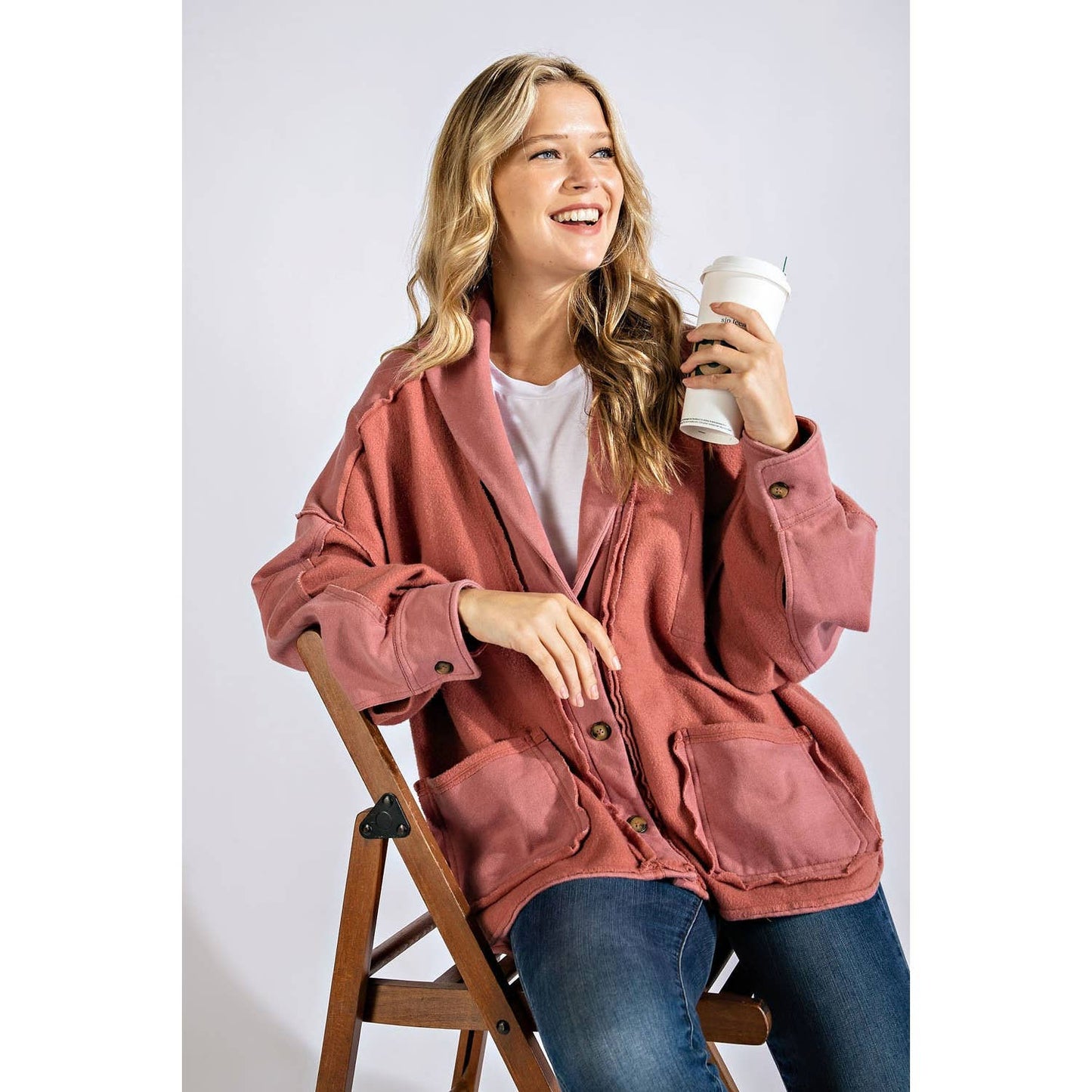 COTTON FRENCH TERRY MINERAL WASHED JACKET: Brick / S