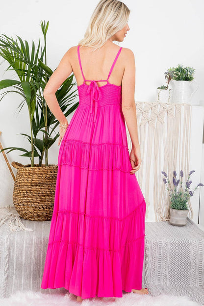 CROCHET LACE TIEREN HEMLINE MAXI DRESS: NAVY / M