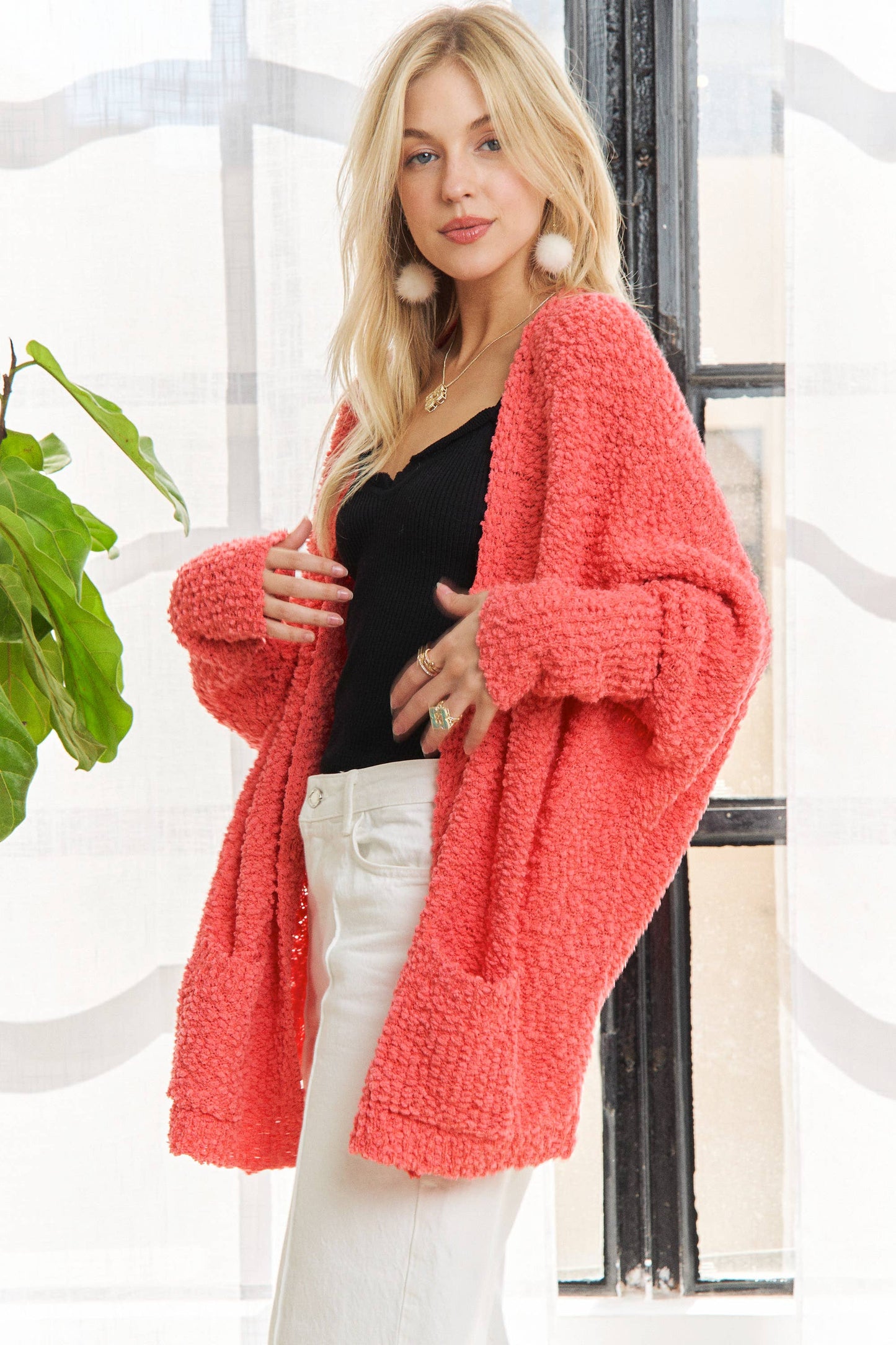 CESW2245 - POPCORN KNIT SWEATER CARDIGAN