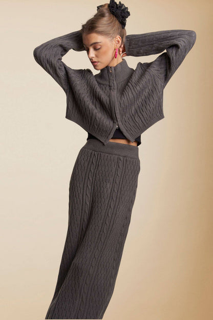 CESW3452 - ZIP UP SWEATER TOP AND SKIRT SETS