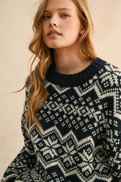 T5506   SNOW FLAKE PATTERN ROUND NECK SWEATER TOP