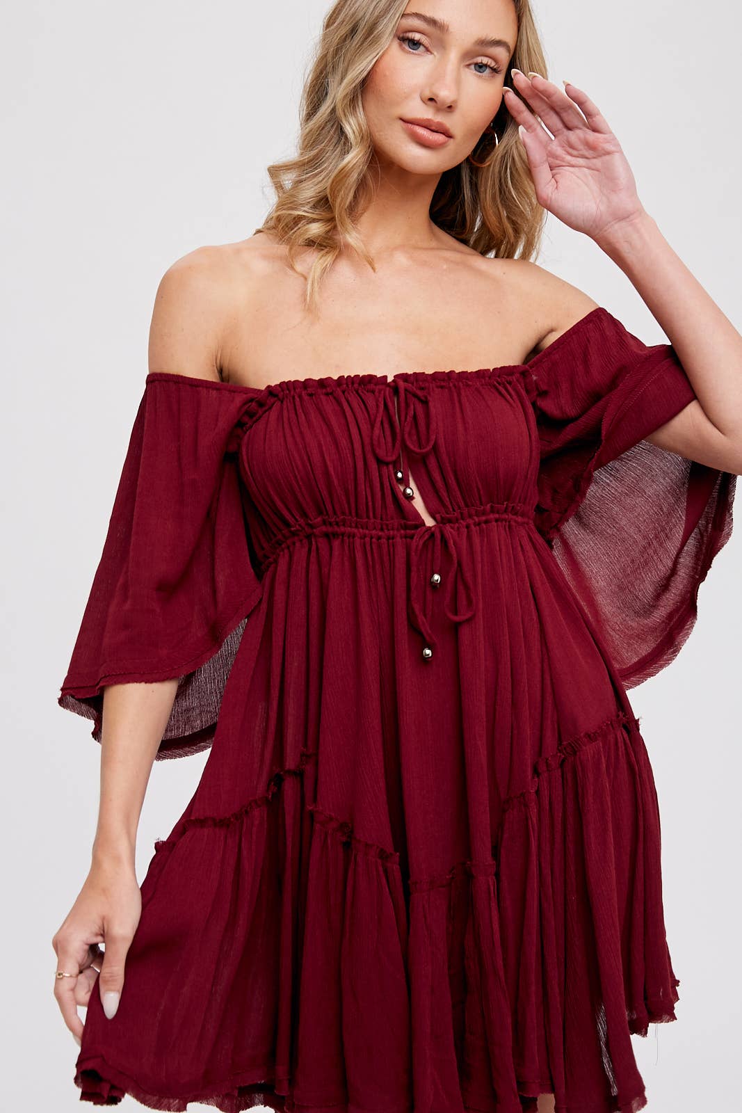 RUFFLE HEM  RUCHED MINI DRESS