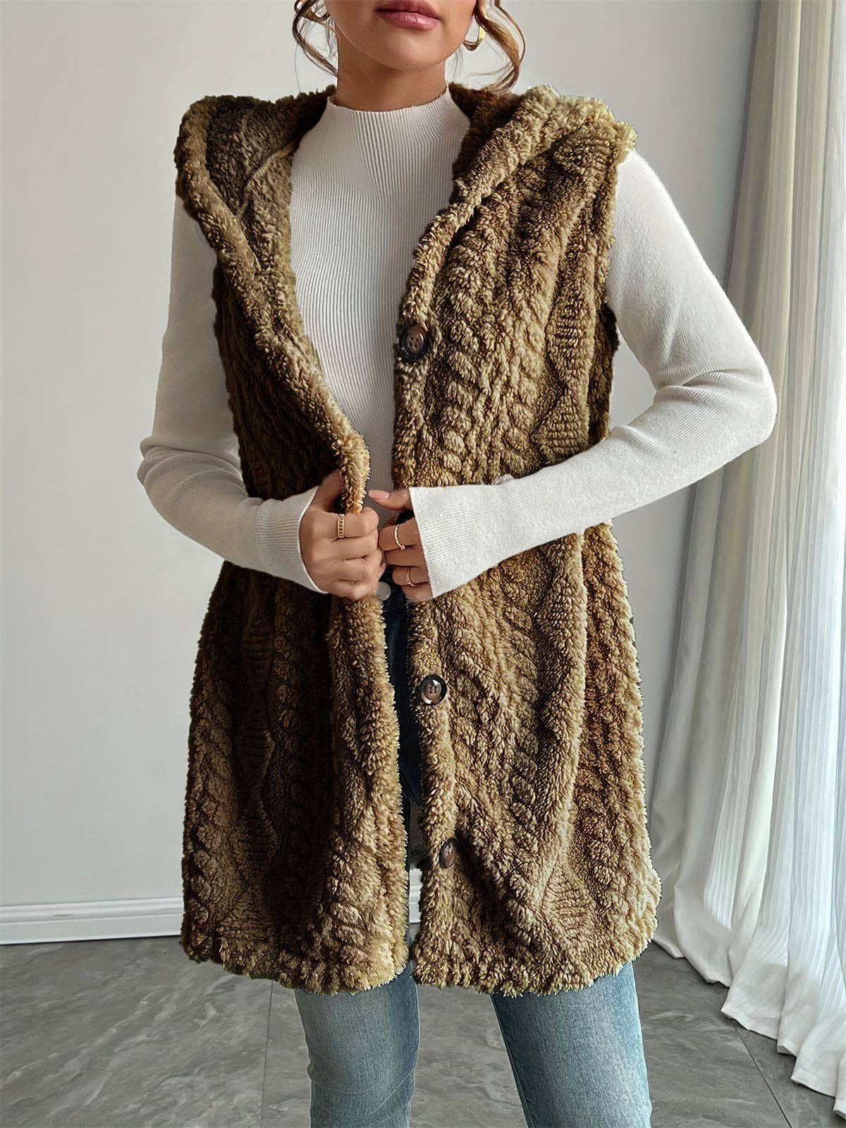 Women's Reversible Faux Fur outwear Vest with Buttons