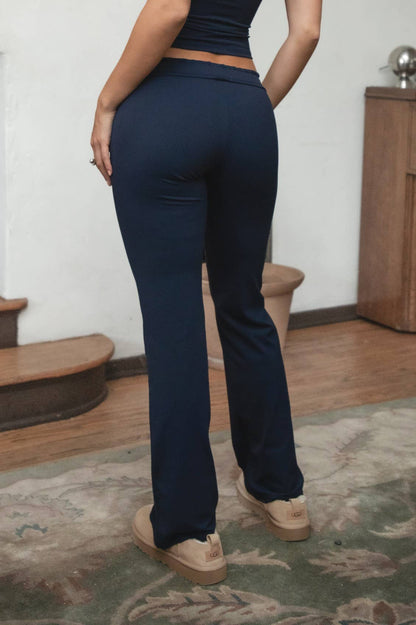 NYLEE Soft Span Jersey Yoga  Foldover Wide Leg Pants