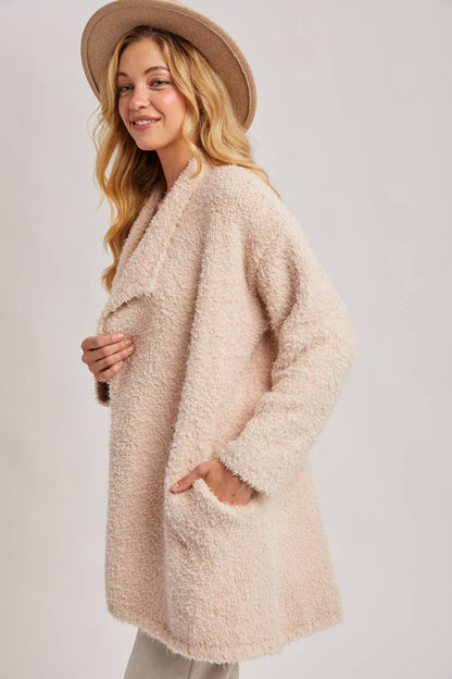 SOFT FUZZY DRAPE FRONT CARDIGAN