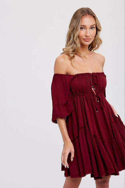 RUFFLE HEM  RUCHED MINI DRESS