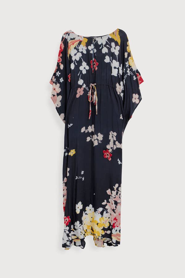 Multicolored Fiore Tie Waist Keyhole Kaftan