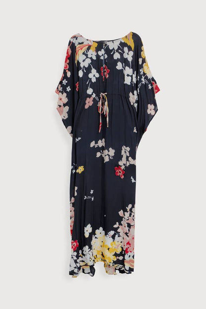 Multicolored Fiore Tie Waist Keyhole Kaftan