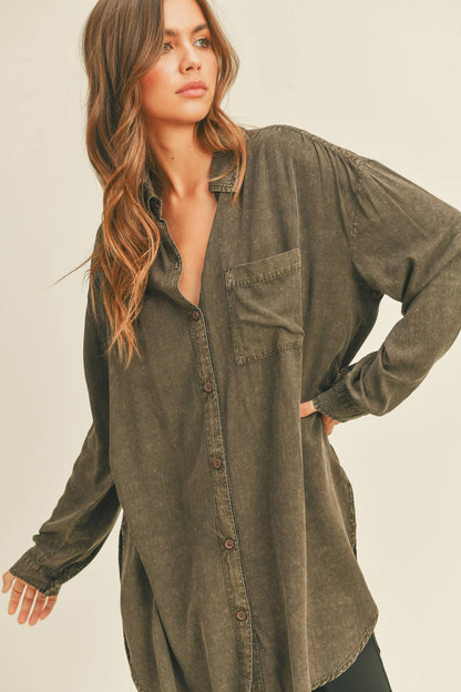 MMT1627 WASHED BUTTONDOWN LONG SHIRTS: WHITE / L