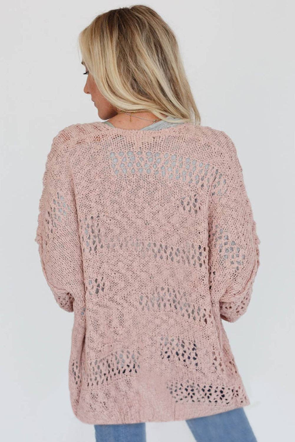 Casual Hollowed Knit Dolman Sleeve Cardigan