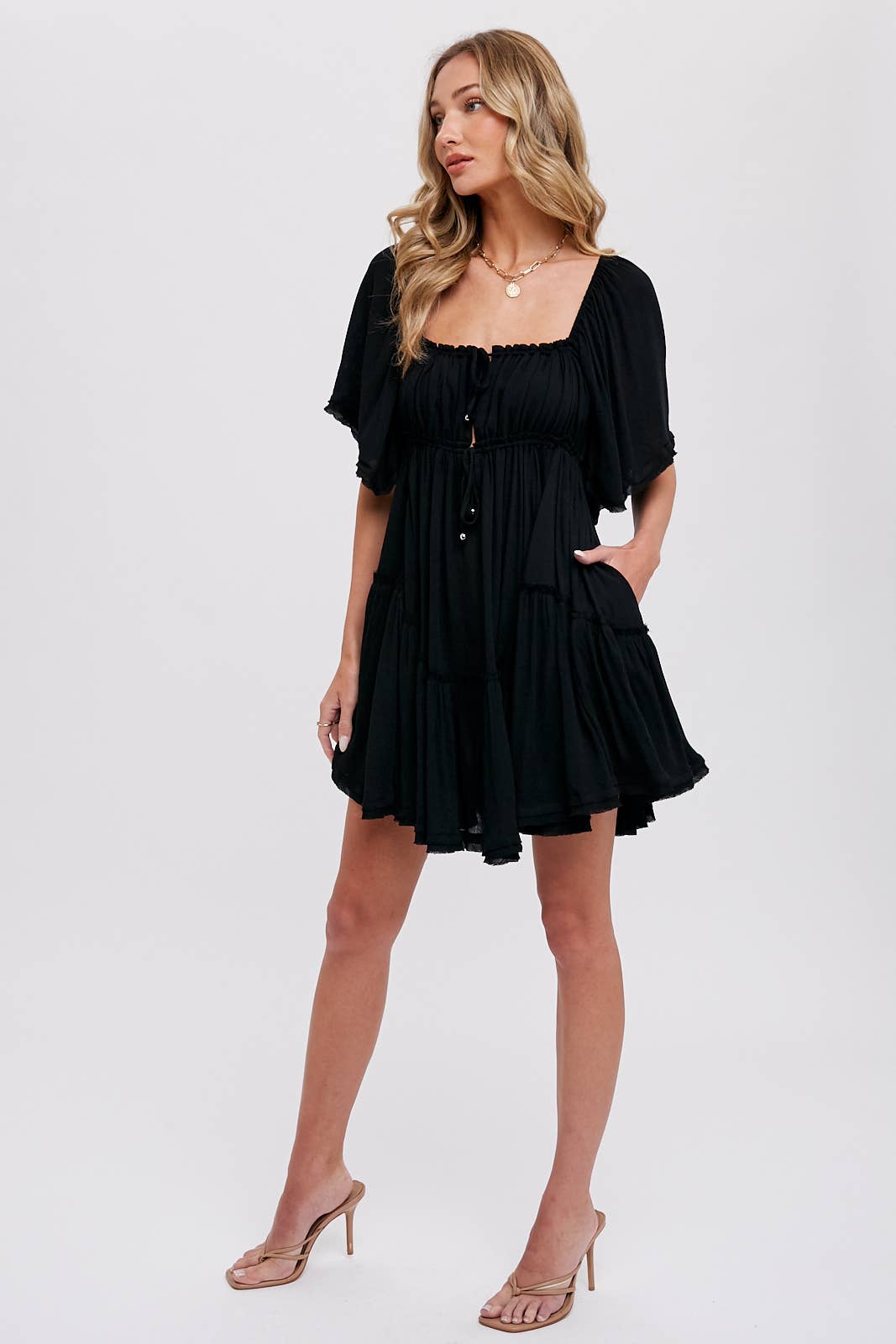 RUFFLE HEM  RUCHED MINI DRESS