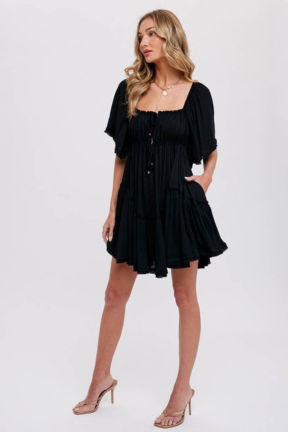 RUFFLE HEM  RUCHED MINI DRESS