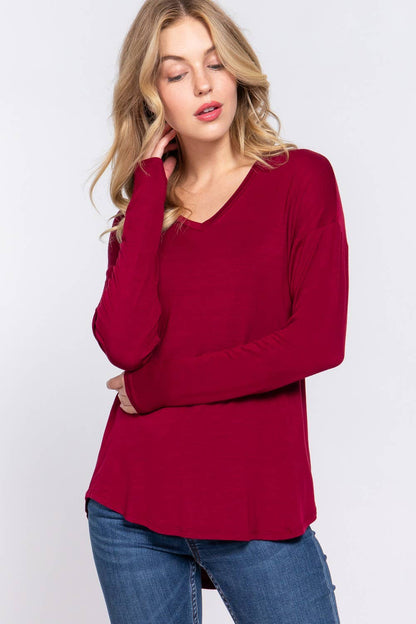 Long Dolman Sleeve V-neck Rayon Span Jersey Top