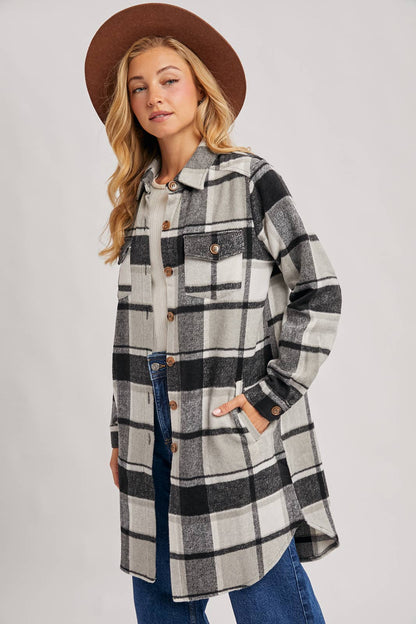 FLANNEL PLAID LONGLINE SHACKET