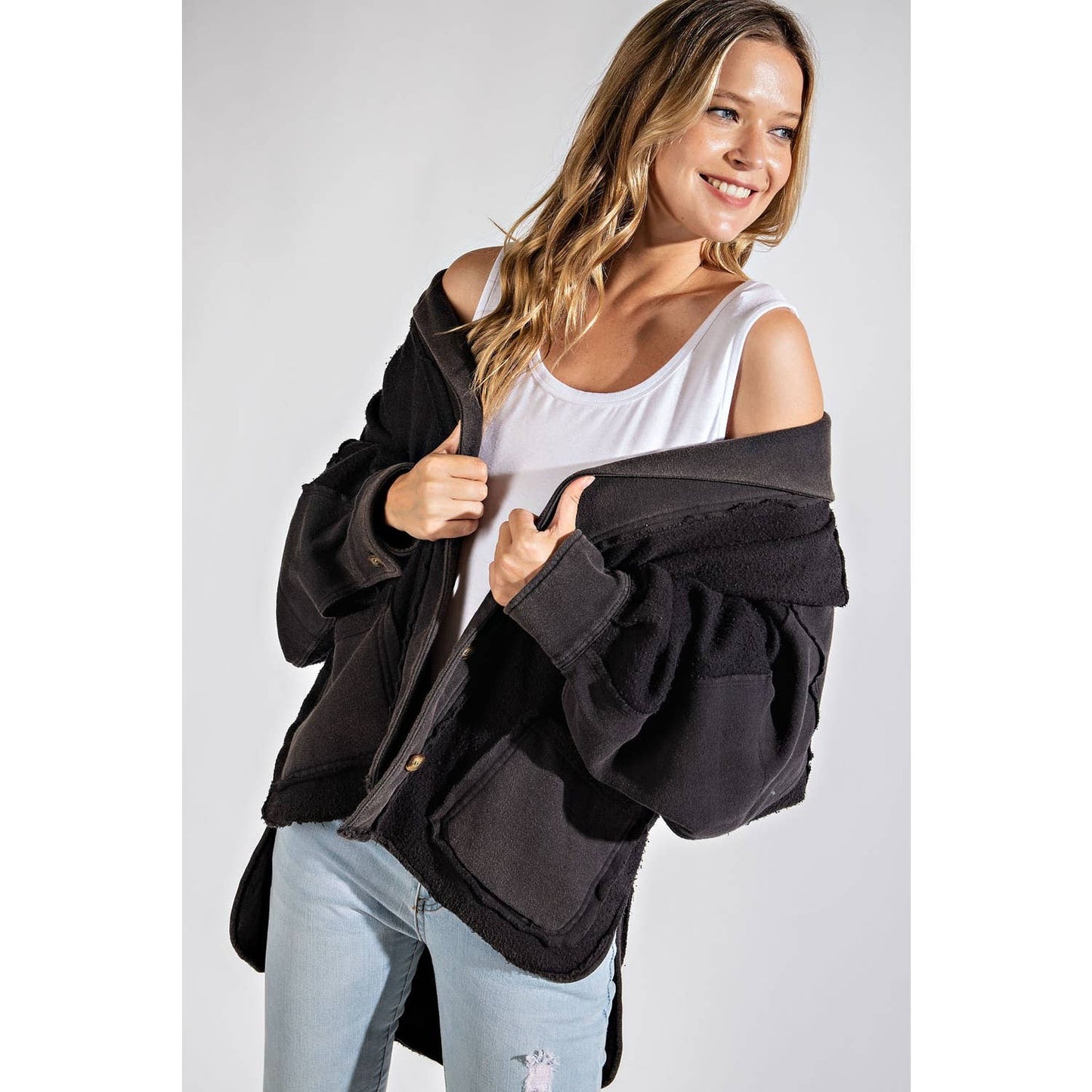 COTTON FRENCH TERRY MINERAL WASHED JACKET: Olive / S