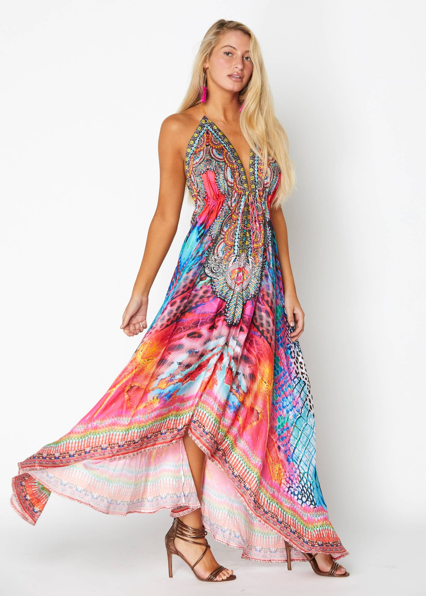 645 Multi color Hawaii Halter Dress