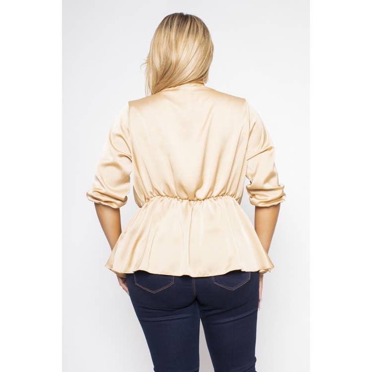 PLUS SIZE SATIN TIE FRONT HALF SLEEVE CARDIGAN
