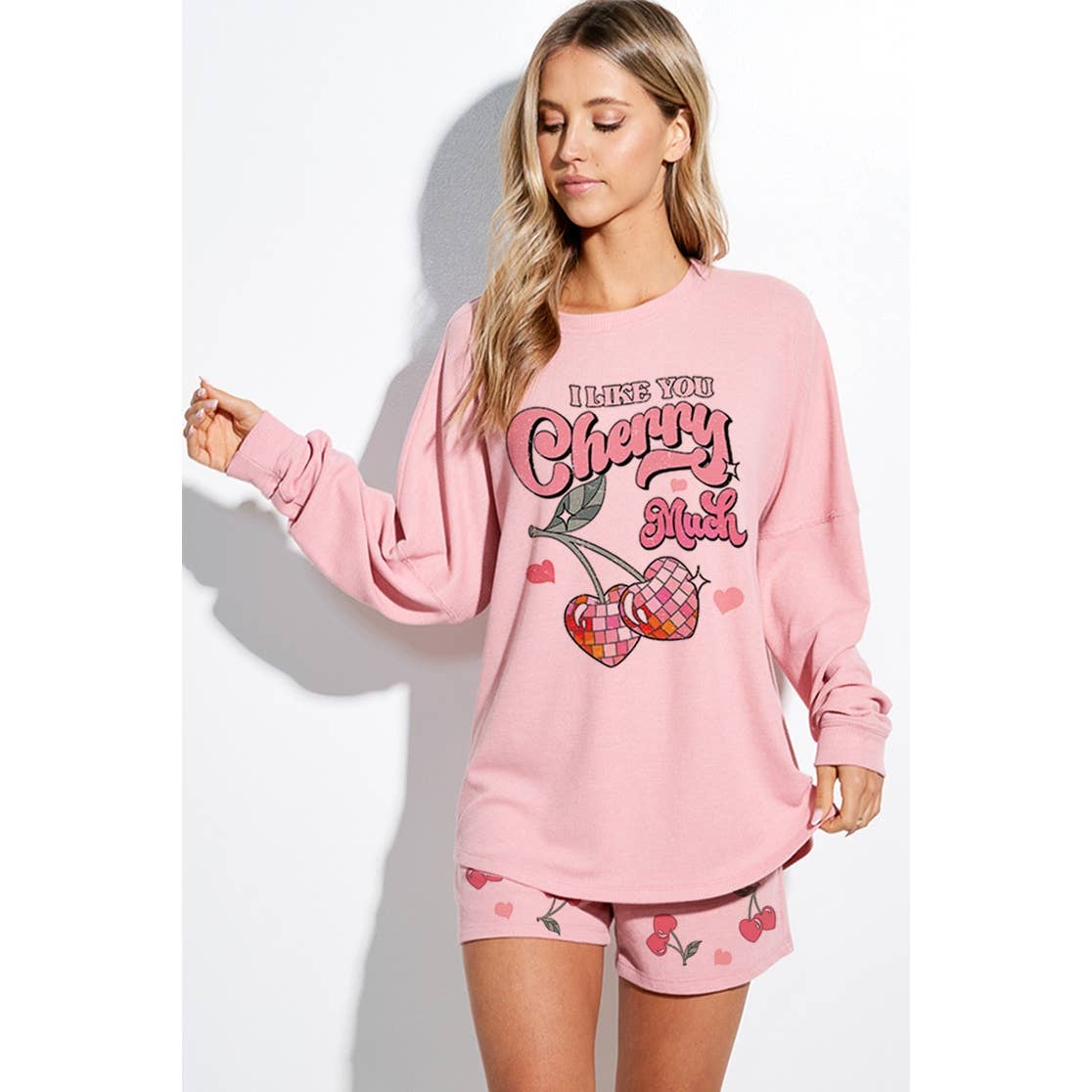 Cherry much print lounge short pants set