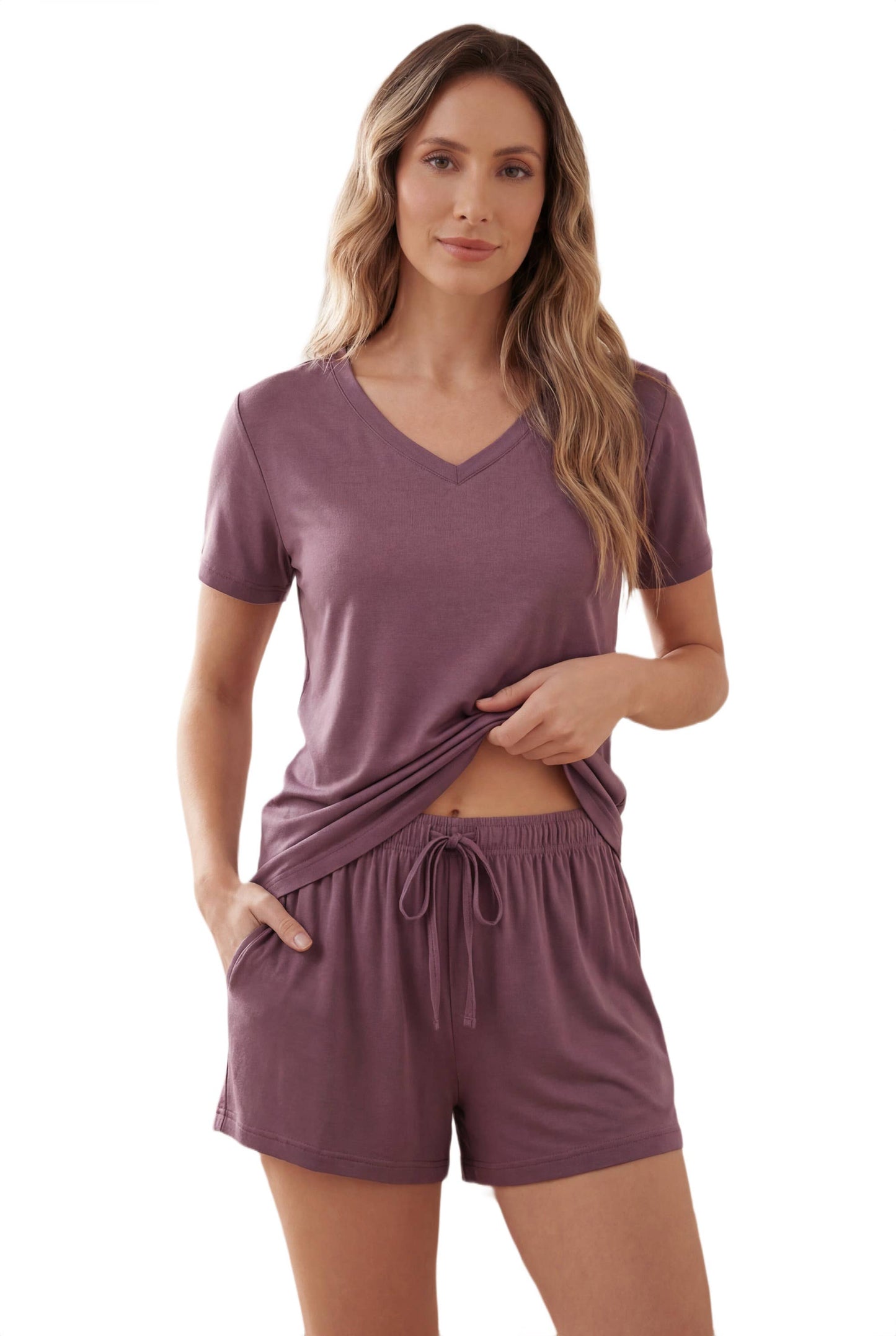 Bamboo Viscose V Neck Short Sleeve Pajama Set