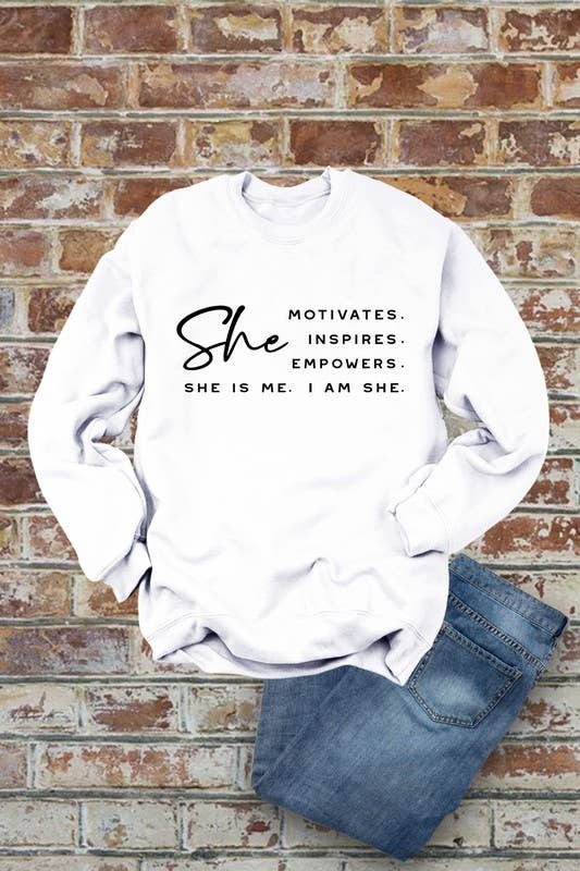 She Motivates  (large)Pure Brown Sugar Extra Fine, Unisex Crewneck Fleece Sweatshirts: Black / L