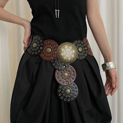 Retro Color Block Rivet Waist Belt