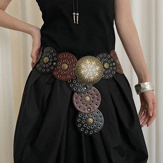 Retro Color Block Rivet Waist Belt