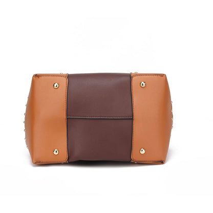 Candice Color Block Bucket Bag with matching Wallet by Mia K: Beige Coffee