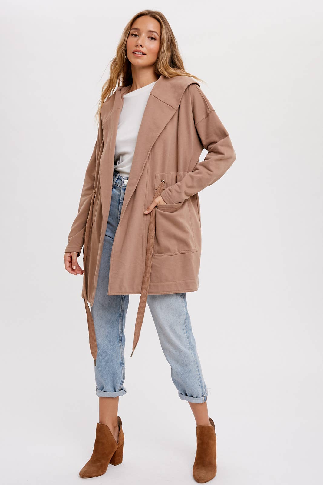 FRENCH TERRY HOODIE JACKET: ASH / L