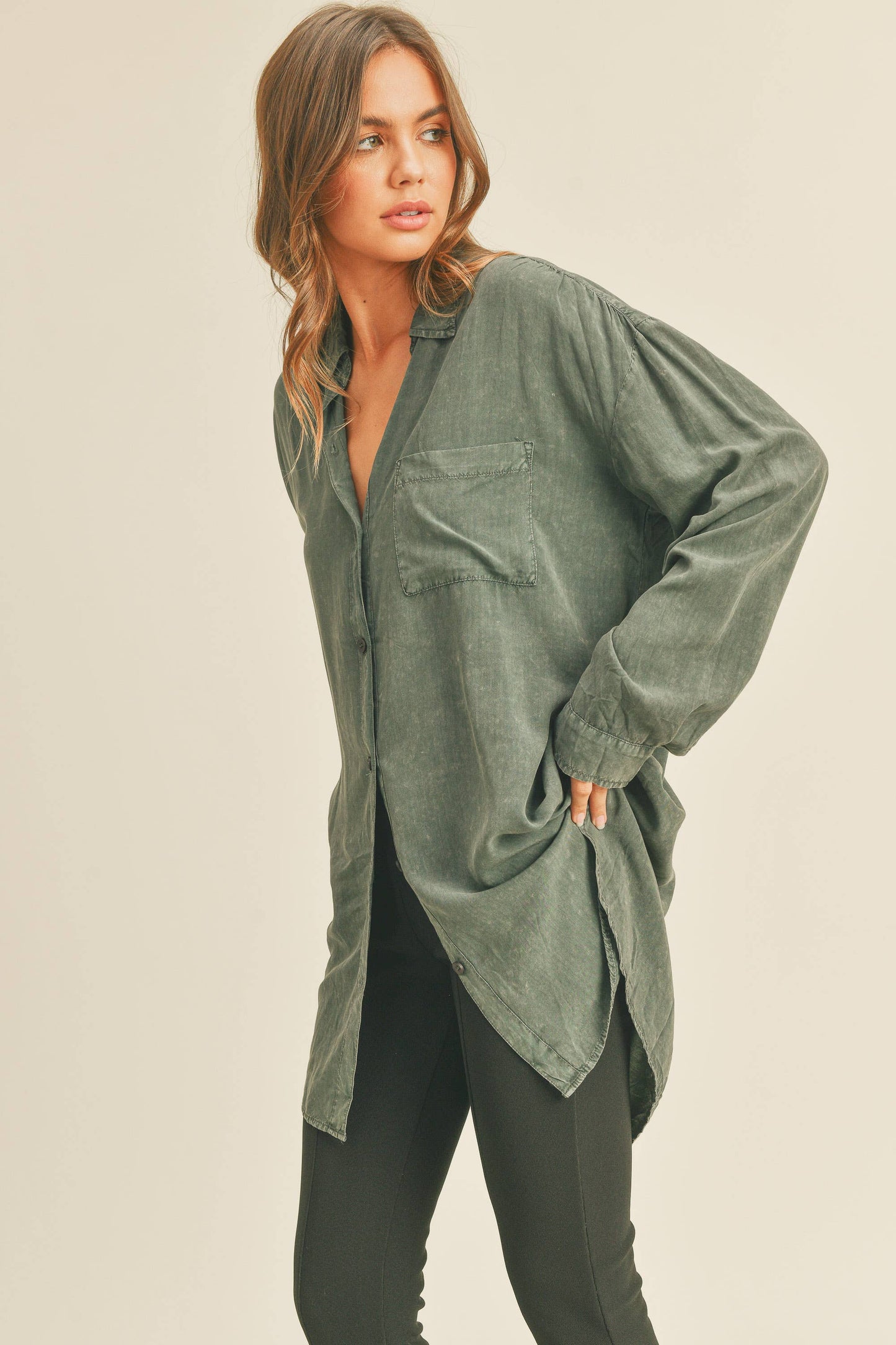 MMT1627 WASHED BUTTONDOWN LONG SHIRTS: WHITE / L