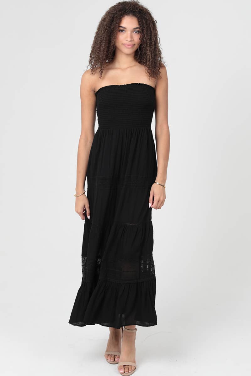 C4D78-ASIS LACE TRIM SMOCKED BUST STRAPLESS MAXI DRESS