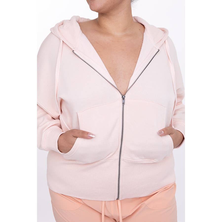 PLUS SIZE FRENCH TERRY ZIPPER HOODY JACKET: Gray / 2X