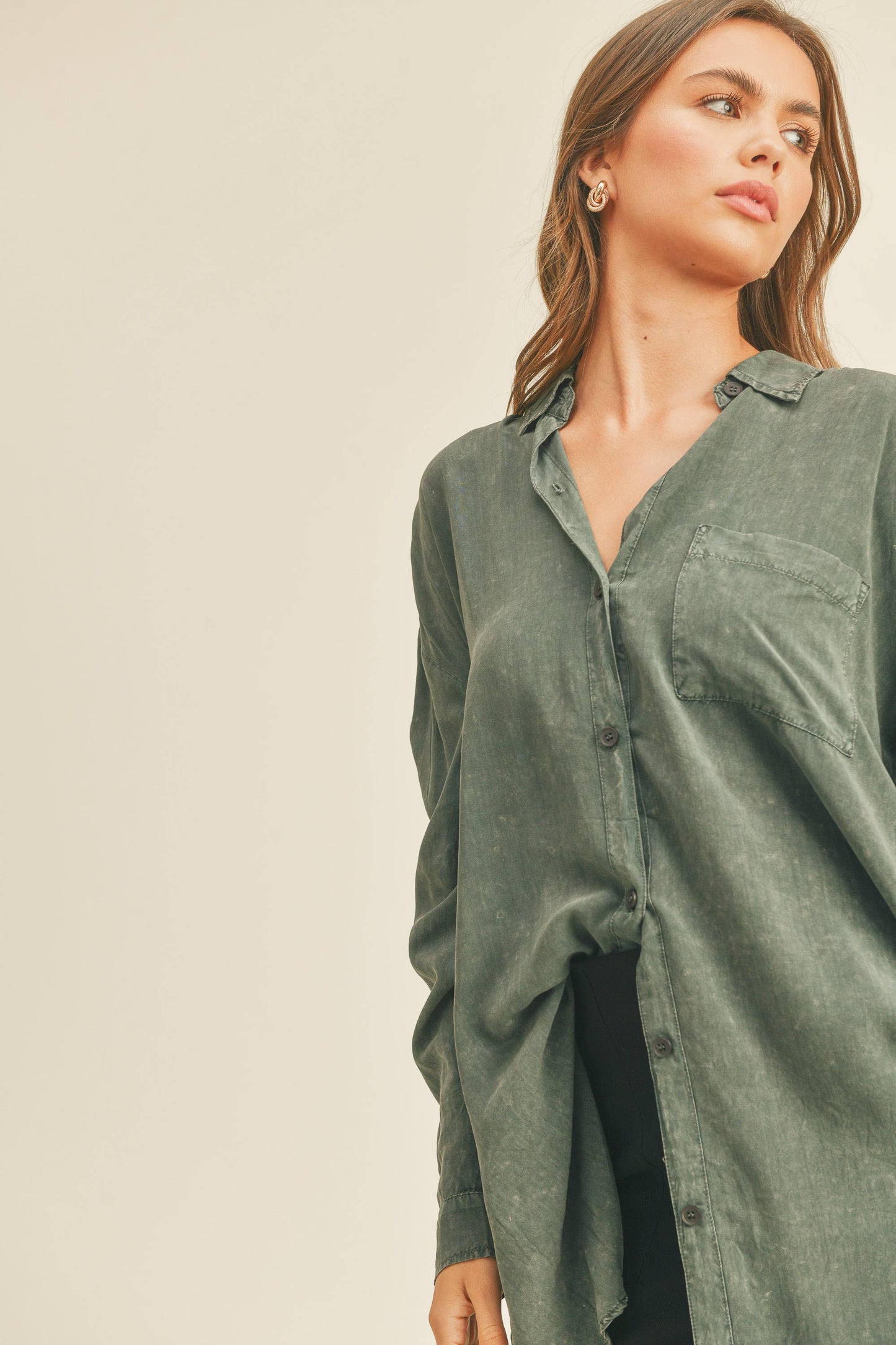 MMT1627 WASHED BUTTONDOWN LONG SHIRTS: WHITE / L