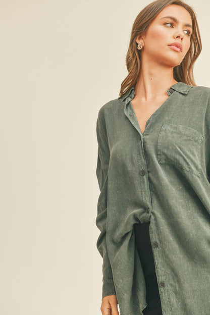 MMT1627 WASHED BUTTONDOWN LONG SHIRTS: WHITE / L